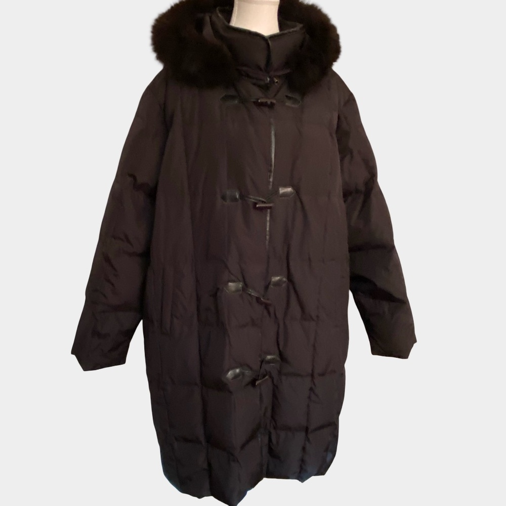 Nuage Womens Black Down Feather Long Puffy Winter Outdoor Hooded Coat-Sz-2X